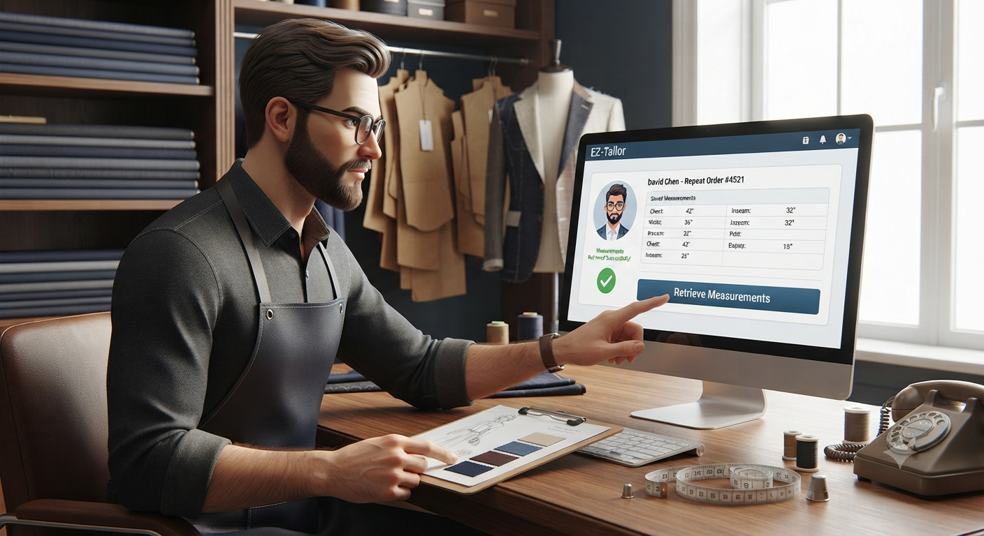 tailor using measurement history tool for repeat orders on mobile app